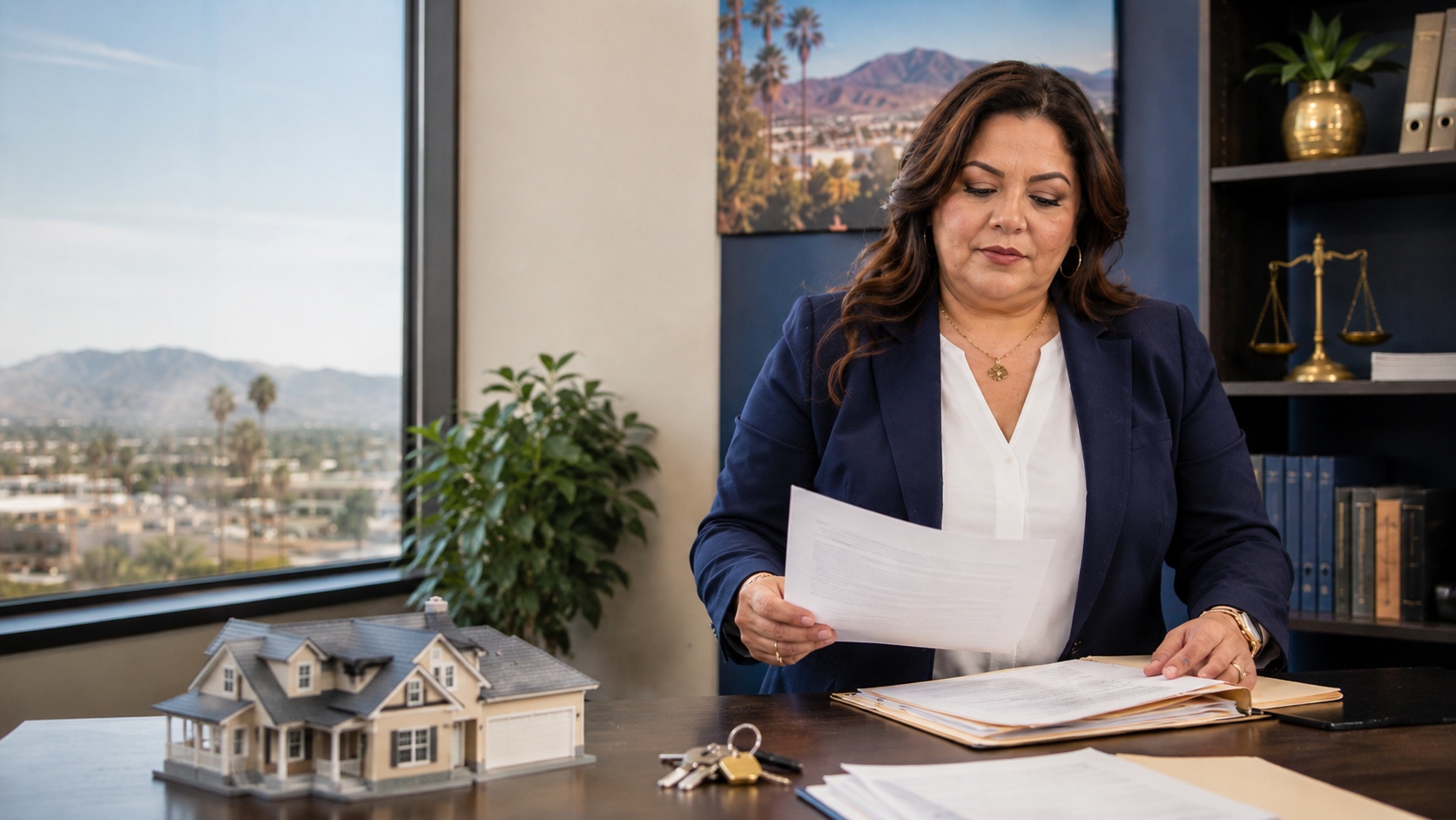 Professional document preparer reviewing property and tenancy documents